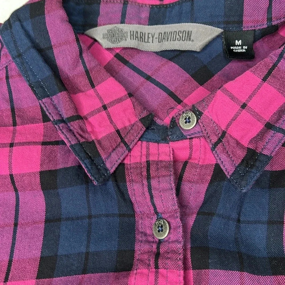 Harley Davidson Plaid Stacked Cotton Woven Shirt Size M - Picture 4 of 5